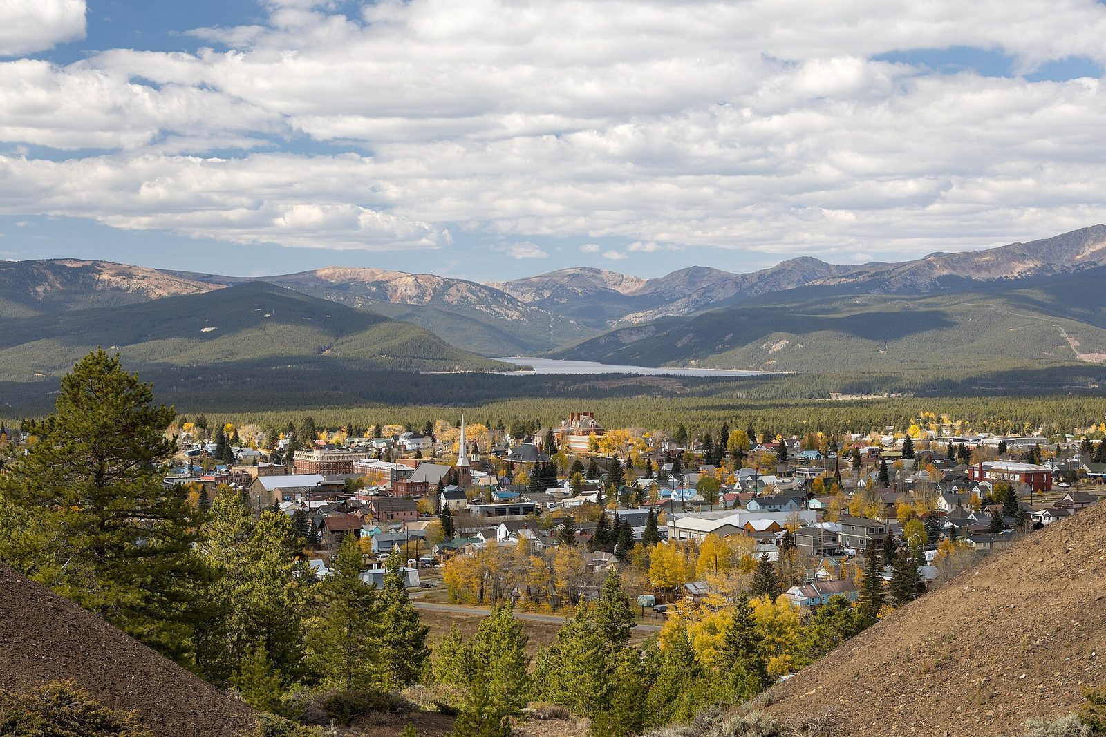 Leadville and Turquoise Lake with the Sawatch Range beyond, in fall color